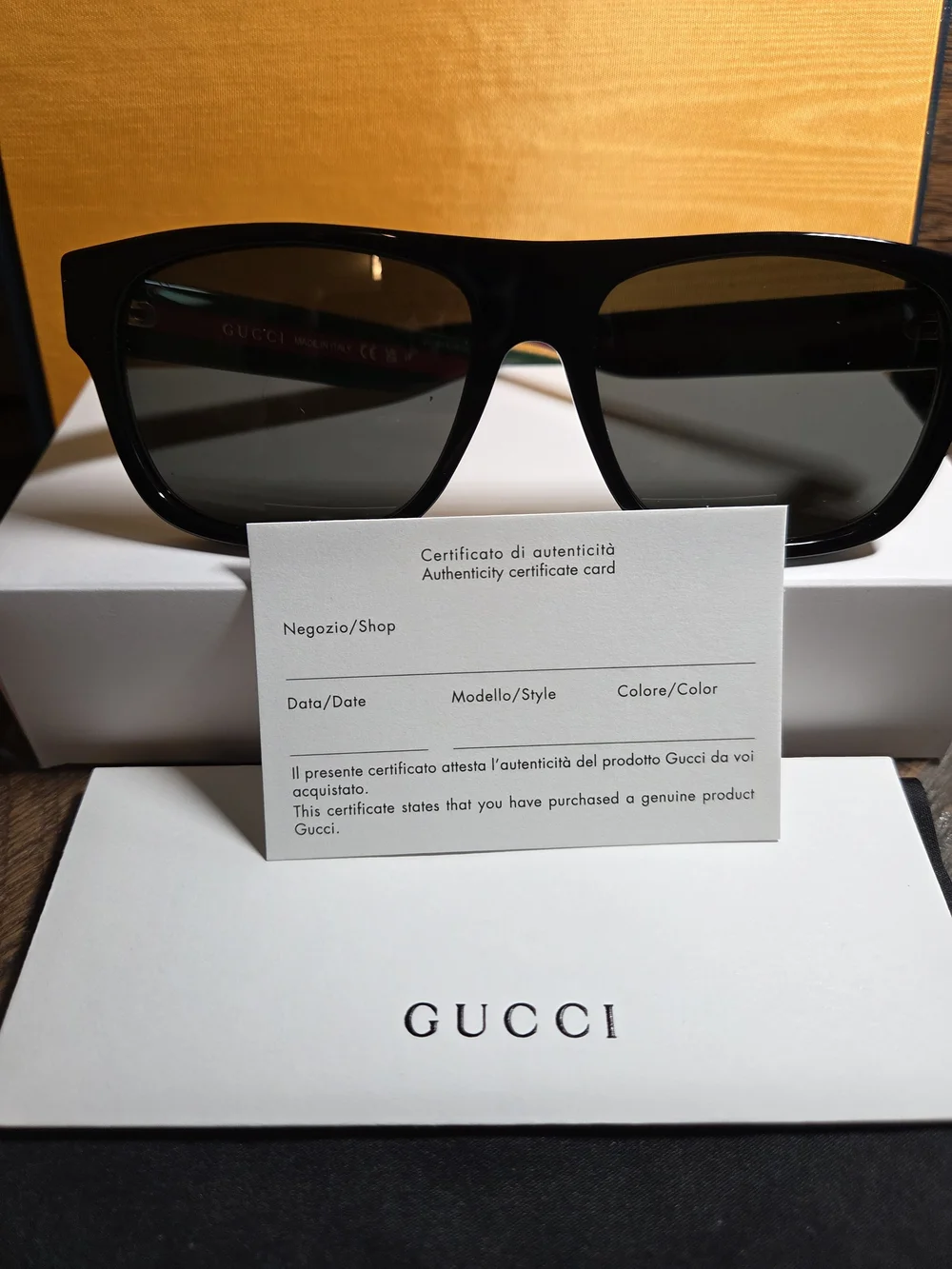 Gucci Black Rectangle Polarized Sunglasses GG0341S NWT